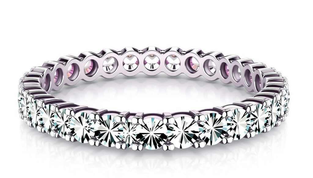 shared prong diamond eternity band